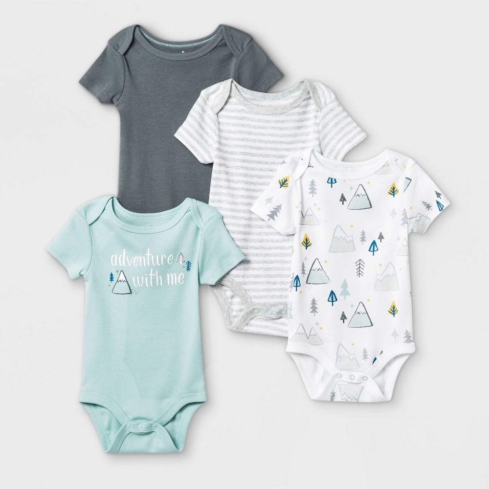 Baby Boys' 4pk Adventure Short Sleeve Bodysuit - Cloud Island™ White/Aqua/Gray